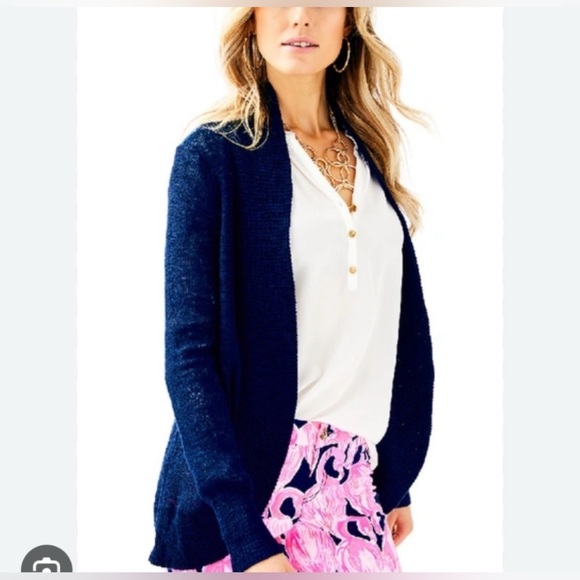 Lilly Pulitzer Amalie Navy Blue Open Front Cardigan size medium - Picture 7 of 15